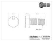 McMaster 91280A770 Medium-Strength Class 8.8 Steel Hex Head Screw, Zinc-Plated, M12 x 1.75 mm Thread, 100 mm Long, Fully Threaded, Pack of 5