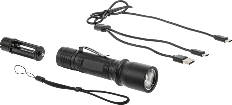 McMaster 9206N13 Rechargeable LED Flashlight with Slide Focus, 1,500 lm, 6" Overall Length