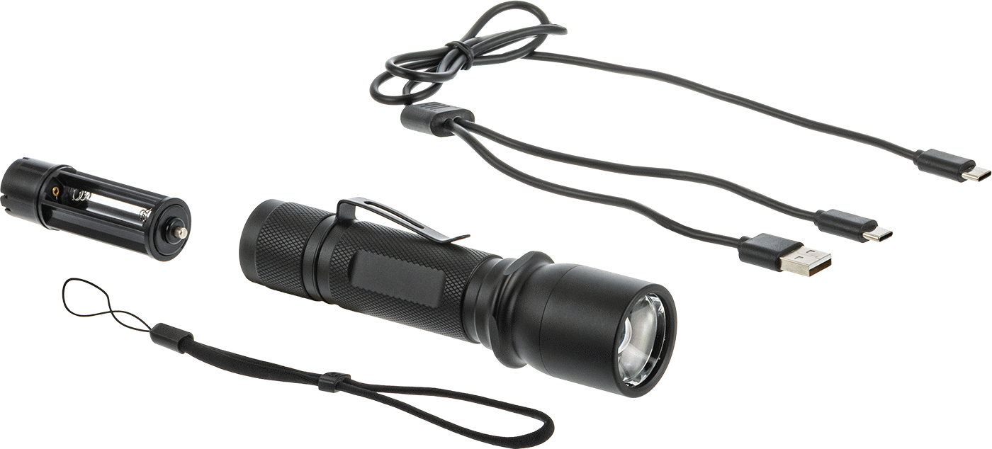 McMaster 9206N13 Rechargeable LED Flashlight with Slide Focus, 1,500 lm, 6" Overall Length