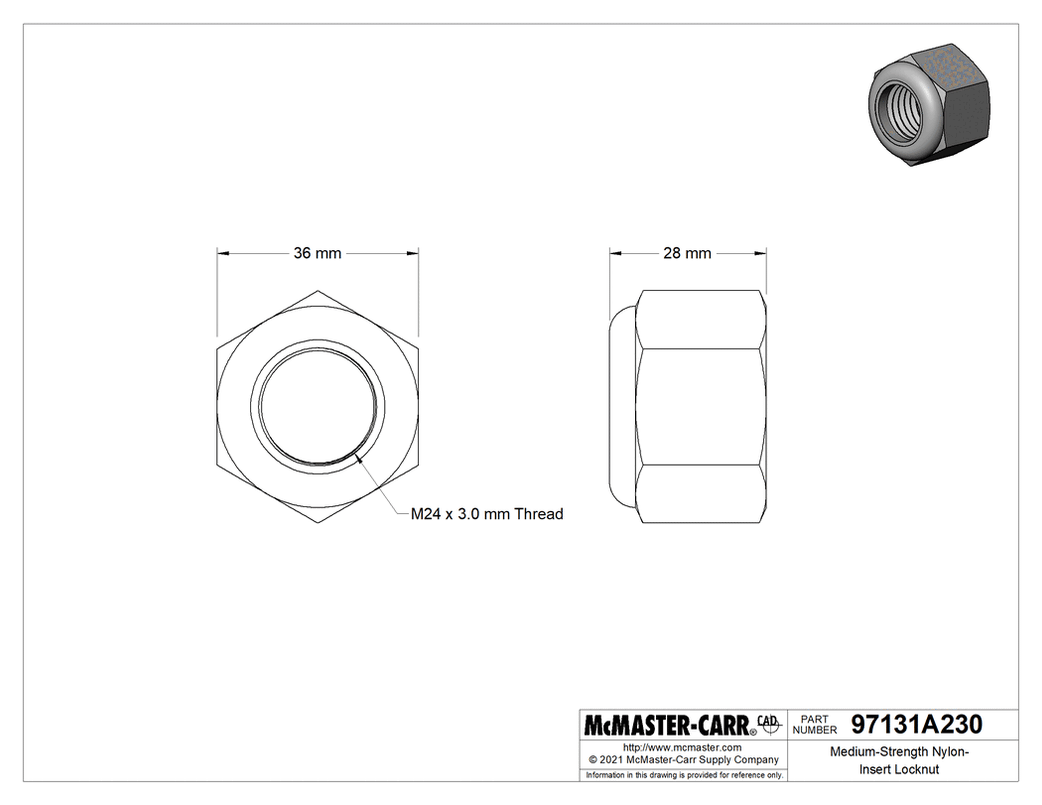 McMaster 97131A230 High-Profile Nylon-Insert Locknut Medium-Strength ...