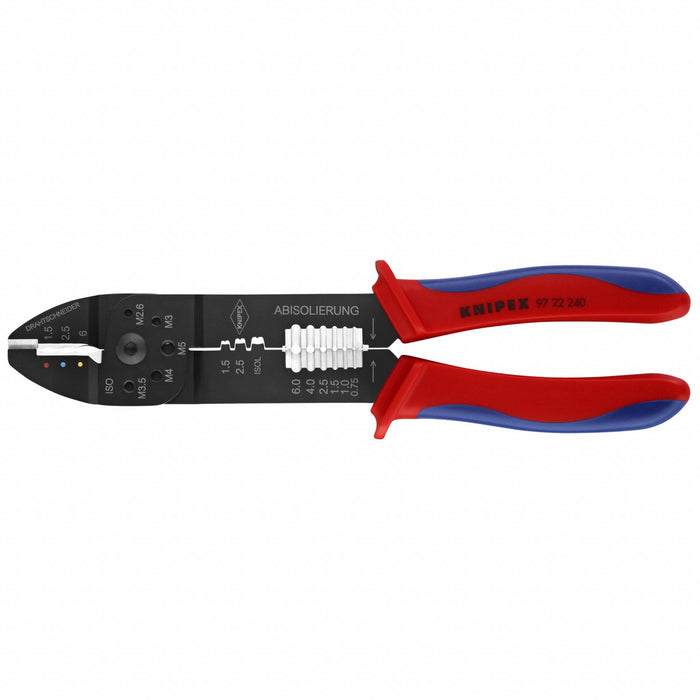 Knipex 97 22 240 Wire Stripper, 20 AWG to 10 AWG, 0.5 to 6.0 mm, 9 1/2 in Overall Lg, Crimp/Cut, Std Cushion Grip