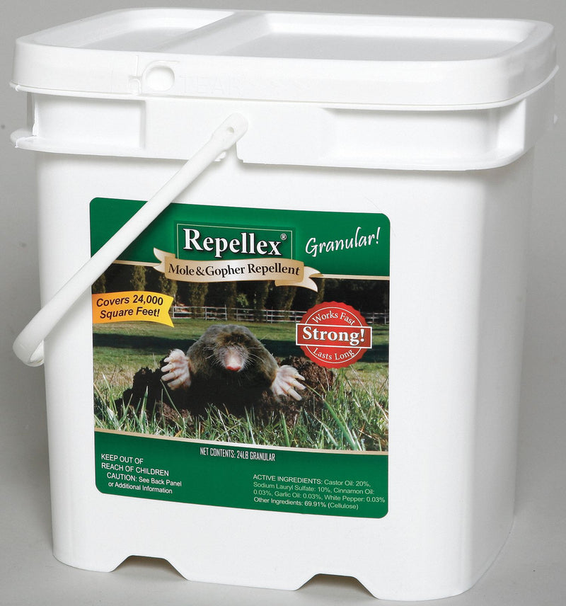 Repellex 10545 Mole/Gopher Repellent, Targets Moles/Rodents/Voles, Granules Form, 24 lb Container Size