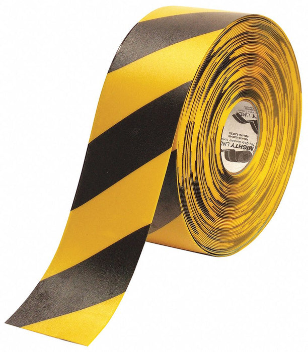 Mighty Line 4RYCHV Floor Marking Tape, Black/Yellow Striped
