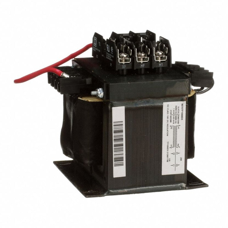 Square D 9070TF1000D3 Control Transformer, 208V AC, 120V AC, Foot, 1 kVA, Top Mounted Fuse Block, Single Phase