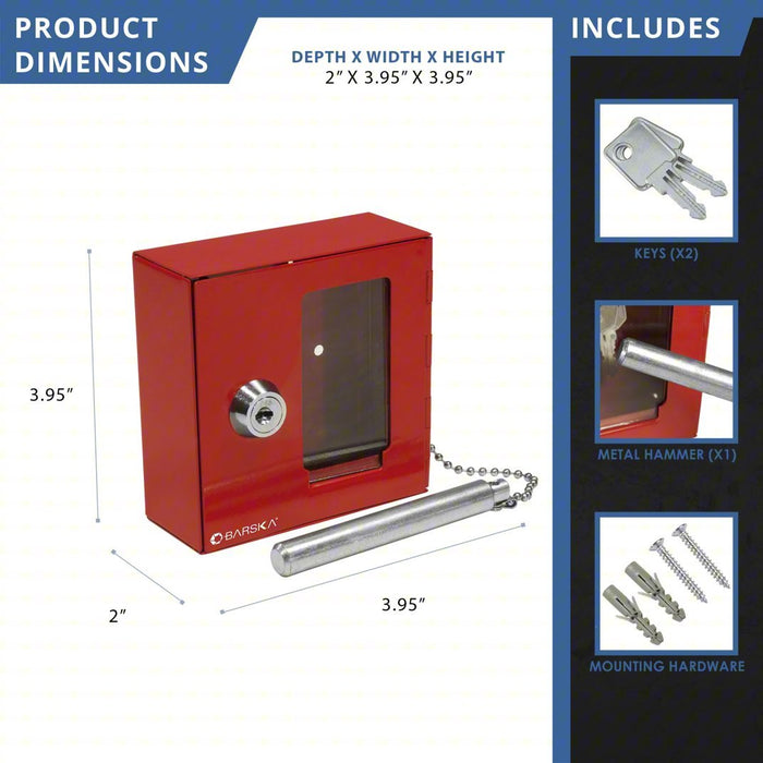 Barska AX11838 Key Box 1 Key Capacity, Single Key Lock, Steel, Red, 4 in Ht, 4 in Wd, 2 in Dp, Wall Mount - KVM Tools Inc.KV45CP15