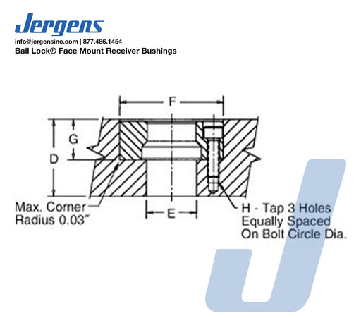Jergens 49504 Receiver Bushing, 35mm Face Mount, Ball Lock - KVM Tools Inc.KV84684182