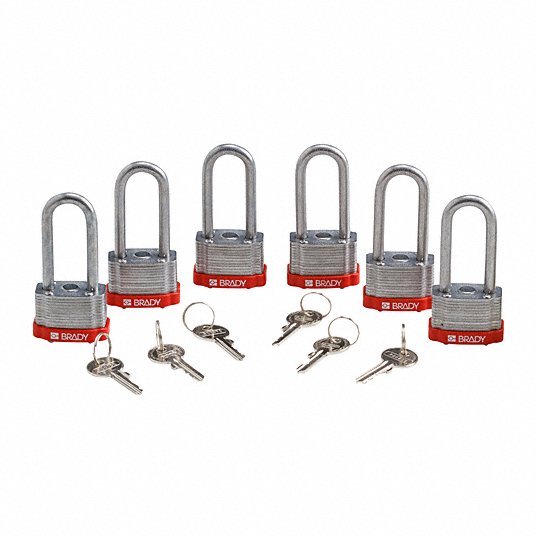Brady 118978 Keyed Padlock Keyed Alike, Steel, Std Body Body Size, Hardened Steel, Extended, Red - KVM Tools Inc.KV39N329