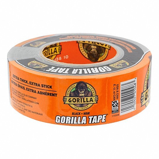 Gorilla 105629 Duct Tape Black, 1 7/8 in Roll Wd, 30 yd Overall Roll Lg, 16.8 mil Thick, Rubber - KVM Tools Inc.KV787ER2