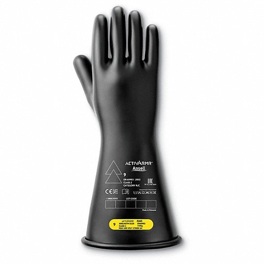 Ansell Activarmr CLASS 2 B 14 Electrical Insulating Gloves 17000V AC/25500V DC, 14 in Glove Lg, Straight Cuff, Black, 1 PR - KVM Tools Inc.KV24TN23
