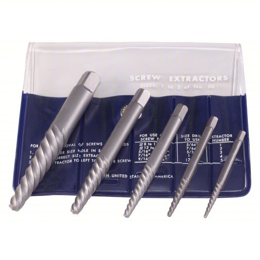 Cleveland C00906 Screw Extractor Set 5 Pc, Spiral Flute, Size #1/#2/#3/#4/#5, #8 to 3/4 in Capacity - KVM Tools Inc.KV807RD4