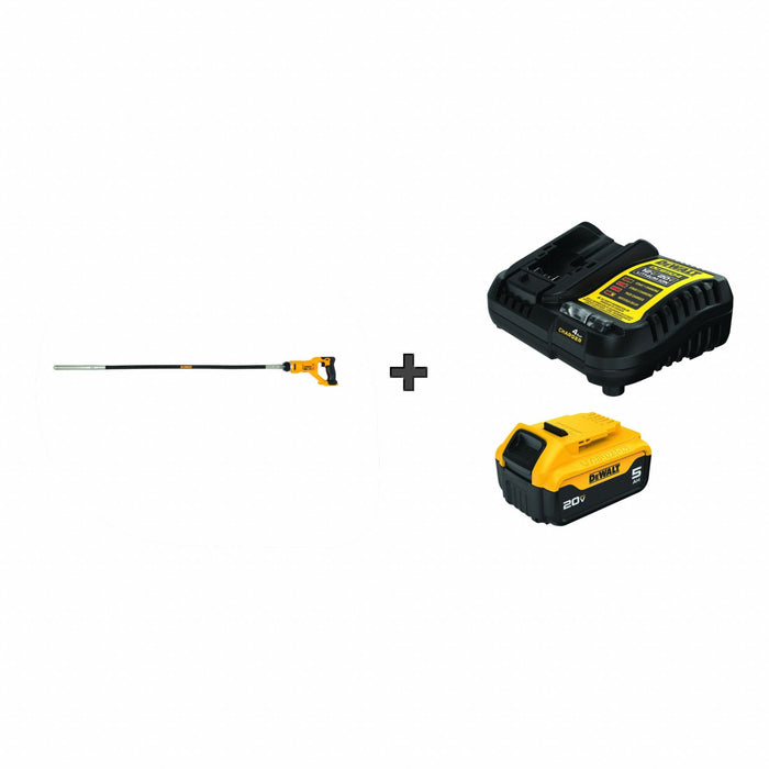 DEWALT DCE531B/DCB205C Concrete Vibrator Kit, Handheld, 20V DC, 4 ft Lg, 1 1/8 in Dia, 4 in Radius, 5.0 Ah, 20V MAX*