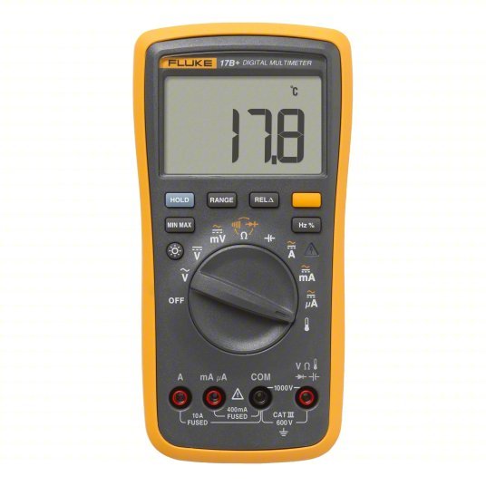 FLUKE - 17B+ ESP Digital Multimeter CAT III 600V, Avg, 1,000 V Max AC Volt Measurement, 4,000, LCD - KVM Tools Inc.KV825MX1