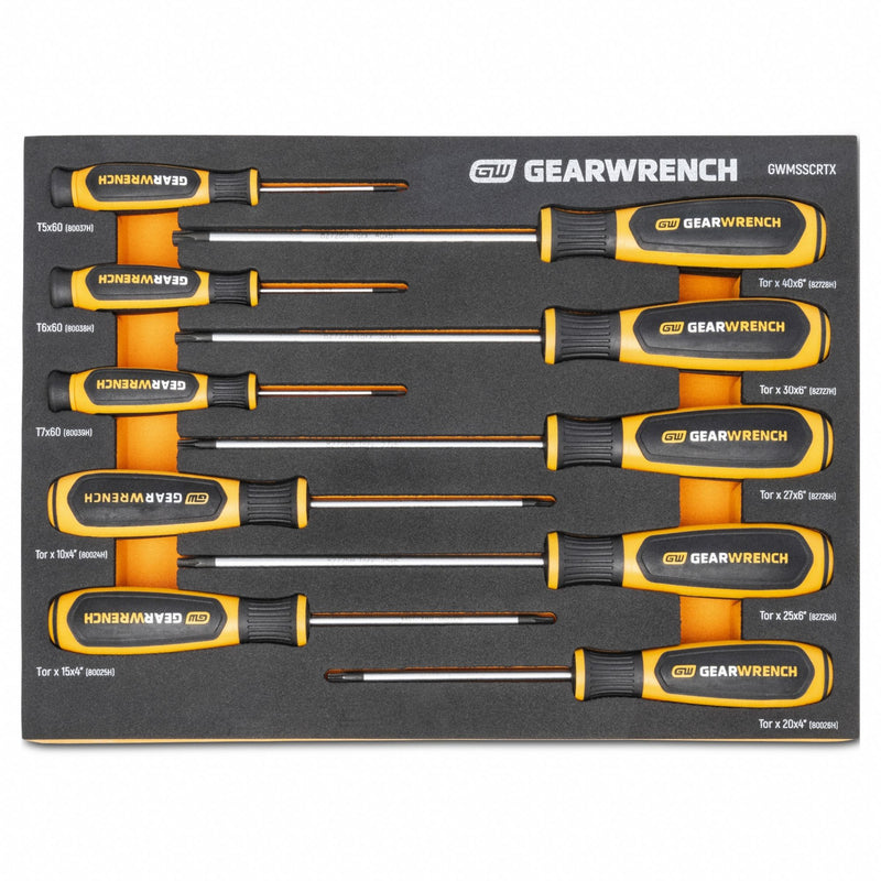 Gearwrench GWMSSCRTX GEARWRENCH, 1-10 Pieces, 10 Pieces, Torx Tip, T10/T15/T20/T25/T27/T30/T40/T5/T6/T7 Tip Size, Tray