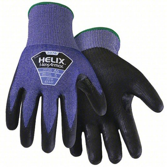 Hexarmor 2076-XXL (11) Coated Gloves: 2XL, ANSI Cut Level A6, Palm, Dipped, Polyurethane, Smooth, 1 PR - KVM Tools Inc.KV489X58