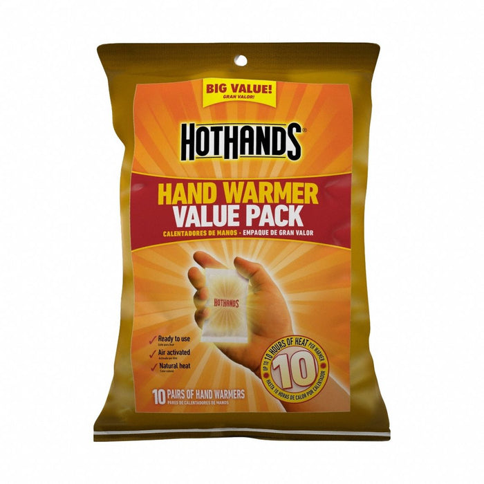 HotHands H163190 Hand Warmer, Air-Activated, Up to 10 hr, 15 min to 30 min, 3 1/2 in Lg, 10 PK
