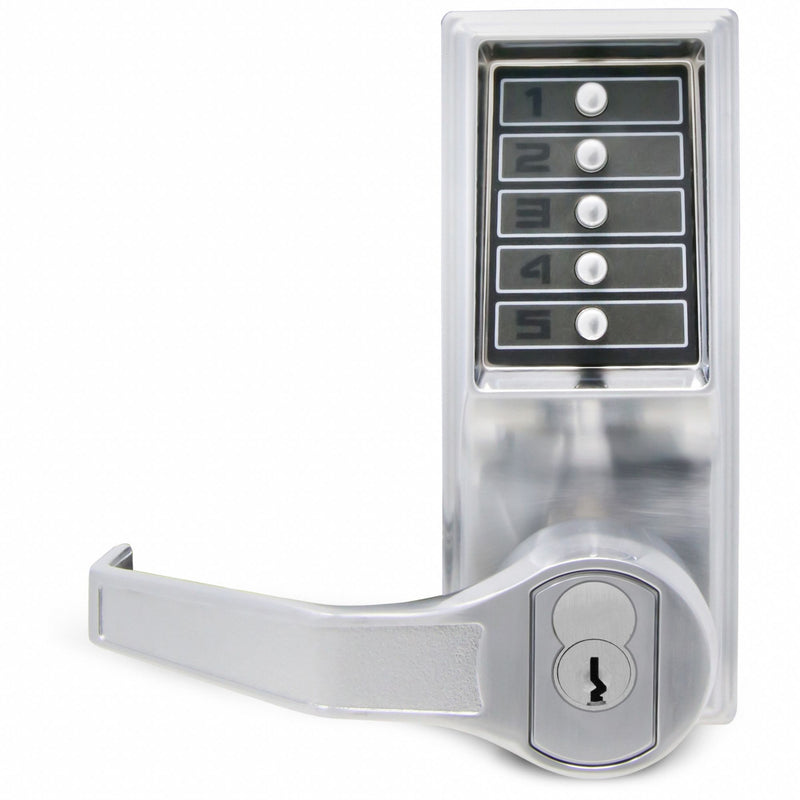Simplex LL1021M26D41 L1000 Mechanical Push Button Lockset, Entry with Key Override, Lever, Left-Hand, Satin Chrome, ADA Compliant, 3 hr Fire Rated, 5-Button Keypad