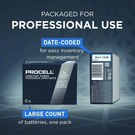 Duracell Procell PC1400 Battery C, Everyday, Alkaline, 1.5V DC, Procell Constant, 12 PK - KVM Tools Inc.KV5LE22
