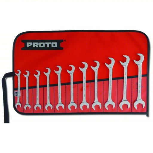 Proto J3100M Open End Wrench Set Alloy Steel, Chrome, 11 Tools, 9 mm to 19 mm Range of Head Sizes - KVM Tools Inc.KV1Q407
