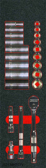 Proto J52134HTCKV Socket Set, 3/8 in Drive, 22 Piece, SAE, 3/8 to 7/8 in, 6-Point, Full Polish