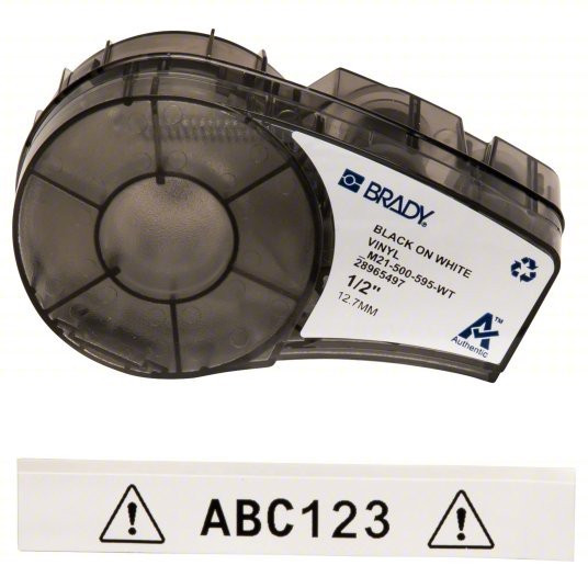 Brady M21 - 500 - 595 - WT Continuous Label Roll Cartridge 1/2 in x 21 ft, Autoclavable Vinyl, Black on White, Indoor/Outdoor - KVM Tools Inc.KV3PXX5