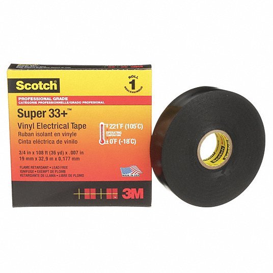 3M 33+ - 3/4X36YD - 1 Electrical Tape 3/4 in Wd, 36 yd Lg, 7 mil Thick, Polyvinyl Chloride Film, Rubber, Black - KVM Tools Inc.KV791TX2