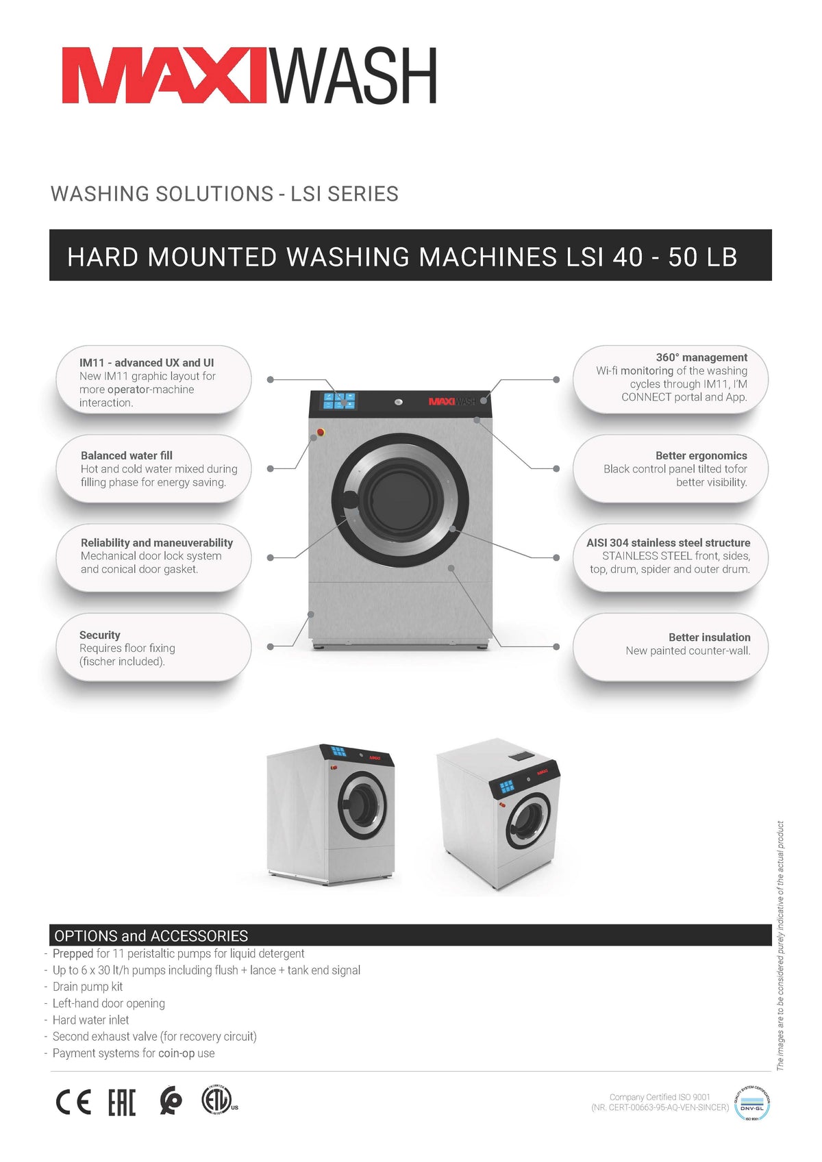 MaxiWash MWLSI-40-E Hard Mount Washer Extractor 40lb (18 kg) Capacity ...