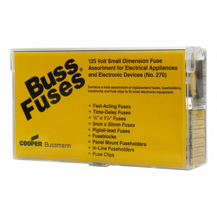 Bussmann NO.270 Glass Fuse Kit, ABC/AGC/GJV/GMA/GMC/MDA/MDL/MDV Series, 270 Fuses, 1/8 to 30 A