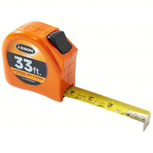 Keson PGT181033V Tape Measure Inch/Engineer's Scale, Nonmagnetic Single Hook Tip, Plastic, 33 ft, Std Blade - KVM Tools Inc.KV22N886
