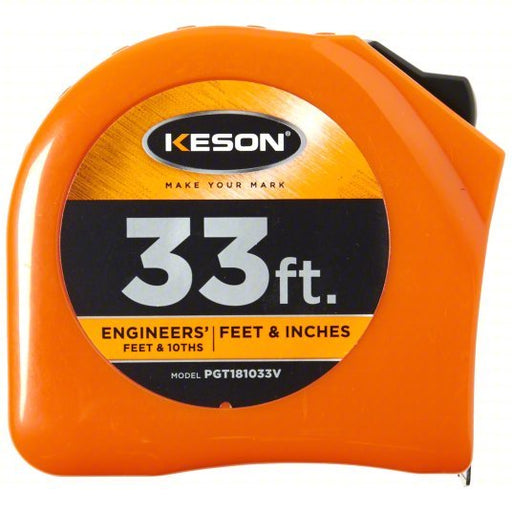 Keson PGT181033V Tape Measure Inch/Engineer's Scale, Nonmagnetic Single Hook Tip, Plastic, 33 ft, Std Blade - KVM Tools Inc.KV22N886