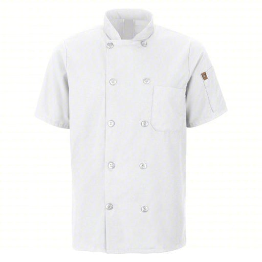 Red Kap 046XWH SS M Chef Coat Men's, M, Short Sleeve, White, 2 Pockets, Stand-Up Collar, Button - KVM Tools Inc.KV806G92