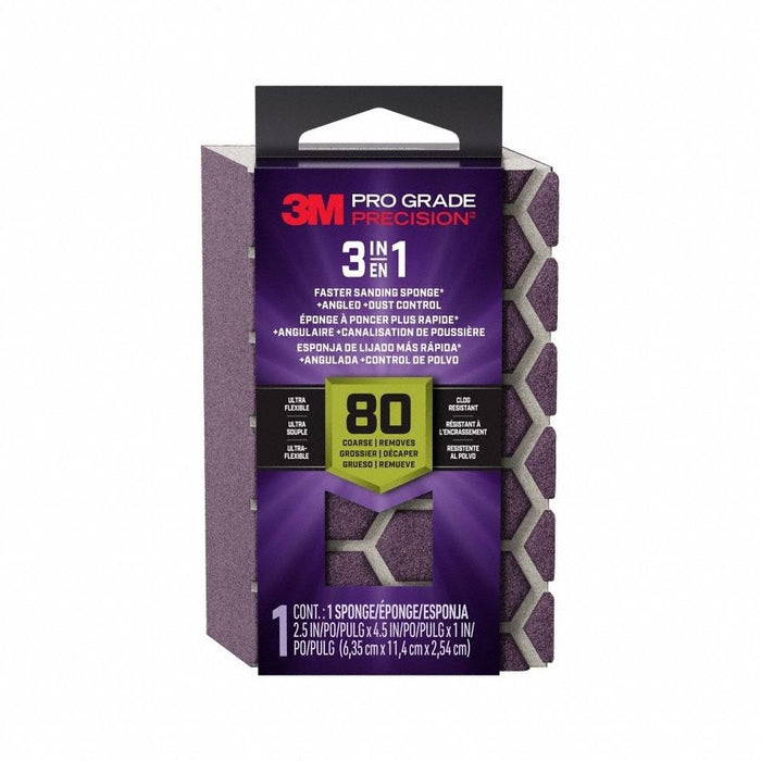 3M DCDA80-PGP-1T Sanding Sponge, 2 1/2 in W x 4 1/2 in L x 1 in T, Aluminum Oxide, Coarse, 80 Grit