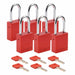 Brady SDAL-RED-38ST-KA6 Padlock, Keyed Alike, Aluminum, Std Body Body Size, Steel, Std, Red, 6 Pack Size, Aluminum