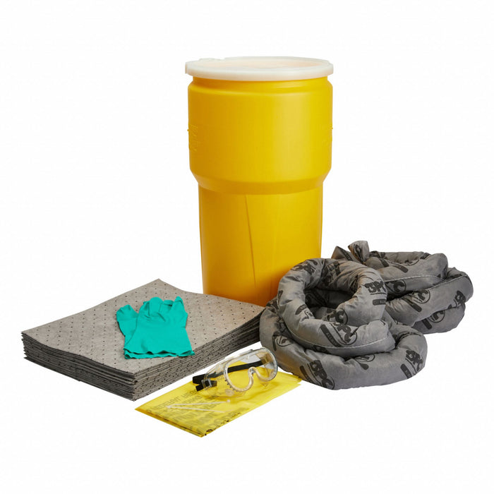 Brady SKA-14 Universal Spill Kit, 12 gal Absorb Capacity, 14 gal Gray Drum, with Pads, Socks, PPE, UN Approved