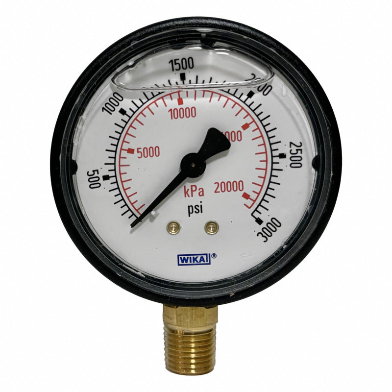 Wika 113.13.25.3000.L Commercial Pressure Gauge, 0 psi to 3,000 psi, 2 1/2 in Dial, 1/4 in NPT Male, Bottom, Plastic