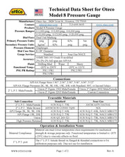 Oteco 381541 Model 8 Pressure Gauge Sour - KVM Tools Inc.KV381541