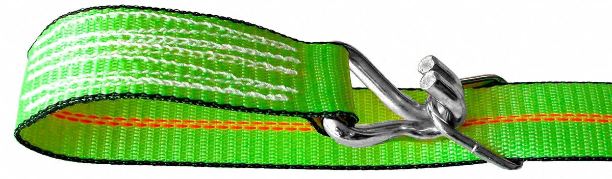 Lift-All TE60515 Tuff-Edge Tie Down Strap, Ratchet, Wire-Hook & Keeper, 2 in W x 27 ft L, 1,600 lb WLL, High-Visibility Green, Polyester