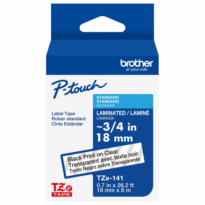 Brother TZE141G Combined Label and Ribbon Cartridge, 3/4 in x 26 1/4 ft, PET, Clear (Gloss), Indoor/Outdoor