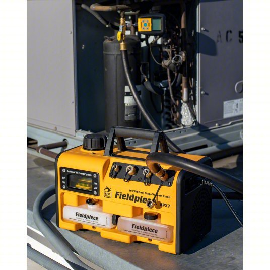 Fieldpiece VPX7 Vacuum Pump 10 cfm, 15 micron Ultimate Vacuum, 120V AC, A2L Compatible, Male, SAE - KVM Tools Inc.KV819P21
