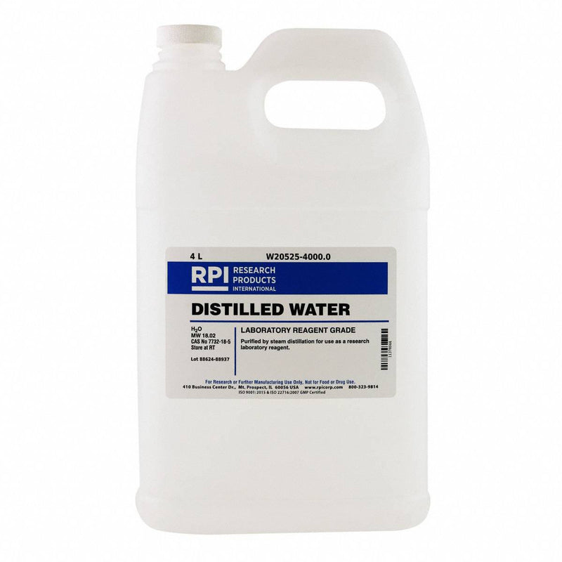 RPI W20525-4000.0 Water - Distilled, Lab, 4 L, Liquid, 18 mo Shelf Life