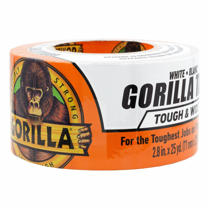 Gorilla 6025302 Duct Tape, Heavy Duty, White, 2 7/8 in Wd, 25 yd Lg, 16.75 mil Thick, Rubber, 32°F Min Temp