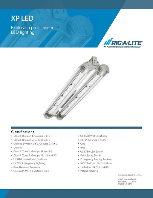 Rig-A-Lite XP50L42LUEM XP LED 46W, 4 Foot, 2 Tubes, 120-277V Emergency Battery Backup - KVM Tools Inc.KVXP50L42LUEM