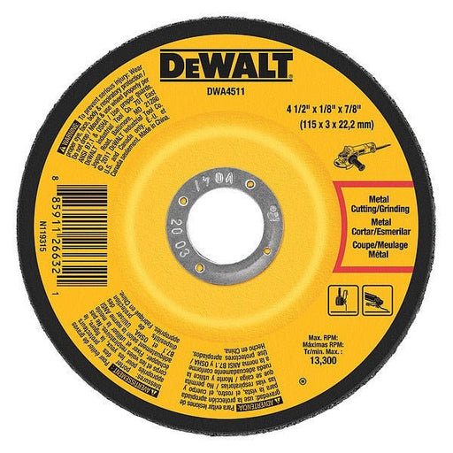 DeWalt DWA4511 Cut - Off & Grinding Wheel Type 27, 4 1/2 in x 1/8 in x 7/8 in, Aluminum Oxide, 24 Grit - KVM Tools Inc.KV4KZ29