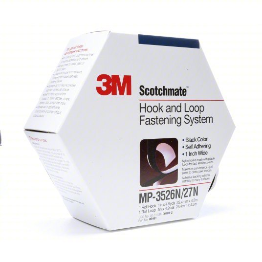 3M MP3526N/MP3527N Hook - and - Loop Fastener Roll, Black, Hook - and - Loop, 1 in Overall Wd, 14 11/16 ft Overall Lg - KVM Tools Inc.KV1F216