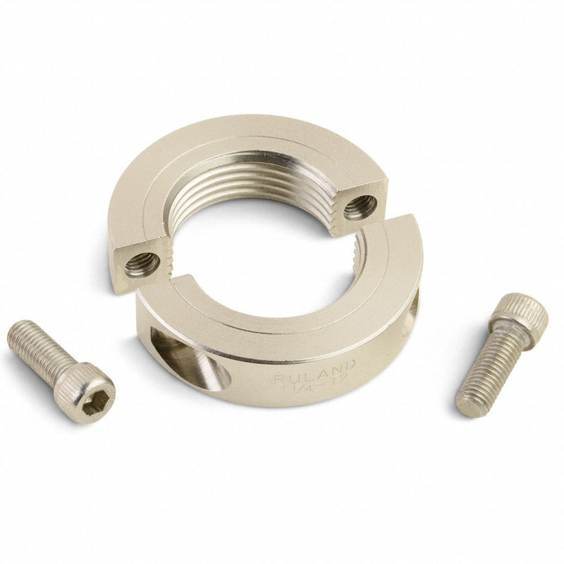Ruland Manufacturing TSP-18-12-SS-LH Threaded Shaft Collar, 2-Piece, Inch, Threaded, Clamp On, 2.14 in Clearance Dia