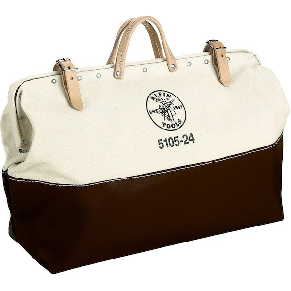 Klein Tools 5105-24 Tool Bag, 24 in W x 6 in D x 15 in H, Brown, Canvas, 1 Pockets, 1 Inside Pockets, Canvas