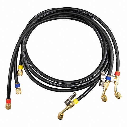 Testo 0554 2115 Hose Set 5 ft Lg, 45° Angle, Black/Blue/Red/Yellow, Rubber, 3 Hoses, Ball Valve