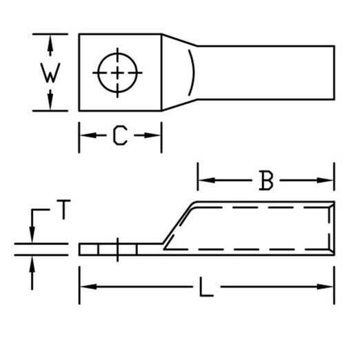 Penn - Union BLU - 2/0S Compression Lug, 1 - Hole, Copper, 2/0 AWG, 3/8" Stud Size, Black - KVM Tools Inc.KV269470