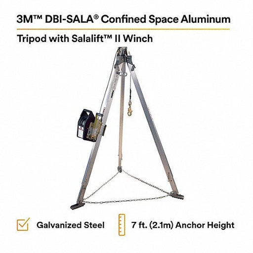 3M DBI - Sala 8301080 Confined Space Aluminum Tripod 7 ft to 7 ft Ht, 60 ft Cable Lg, Steel, Includes Winch - KVM Tools Inc.KV820LL7