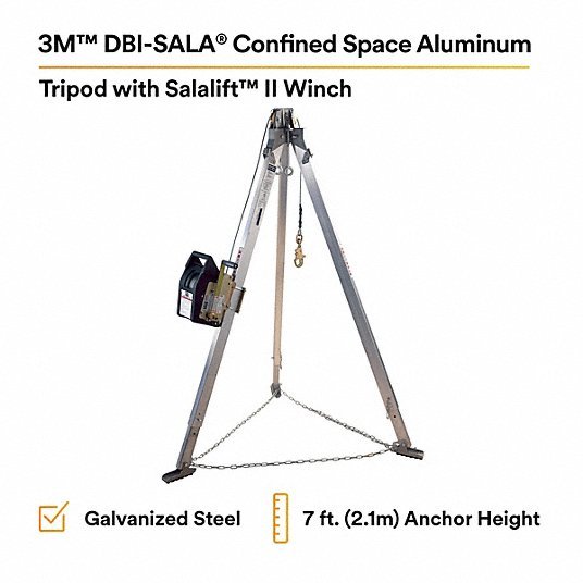 3M DBI - Sala 8301080 Confined Space Aluminum Tripod 7 ft to 7 ft Ht, 60 ft Cable Lg, Steel, Includes Winch - KVM Tools Inc.KV820LL7
