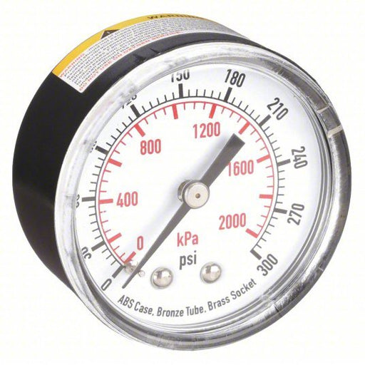 KVM Tools KV4FMC9 Commercial Pressure Gauge 0 to 300 psi, 2 in Dial, 1/4 in NPT Male, Center Back - KVM Tools Inc.KV4FMC9